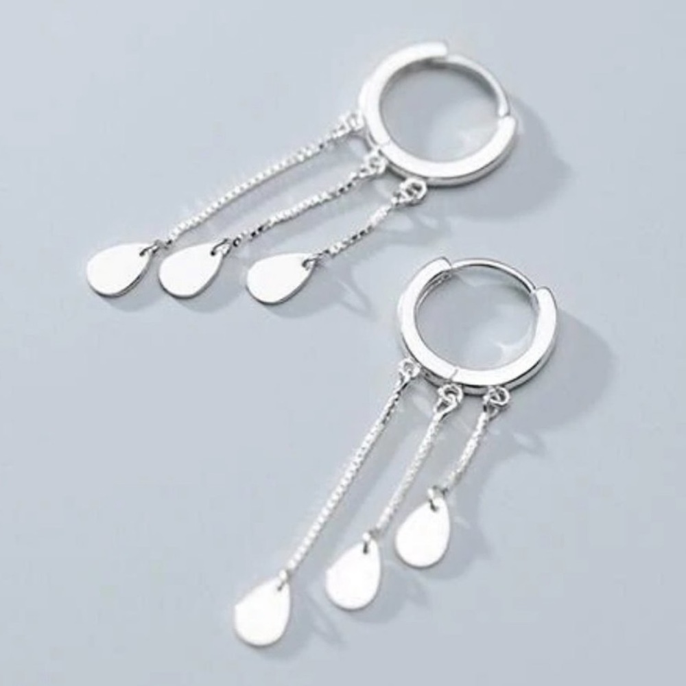 NEW 925 STERLING SILVER CHAIN DROP HOOP EARRINGS - Picture 5 of 6